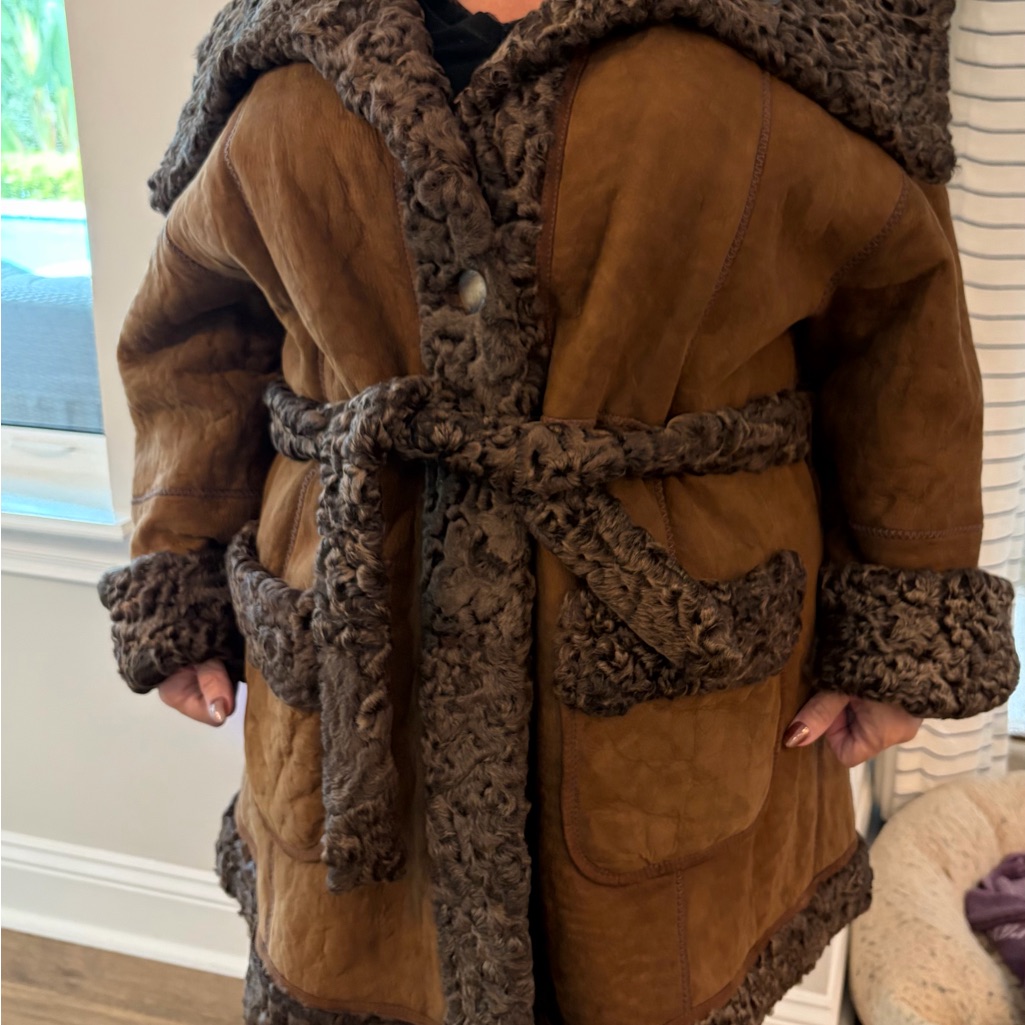 Saks Fifth Avenue Brown Shearling Lamb Persian Coat